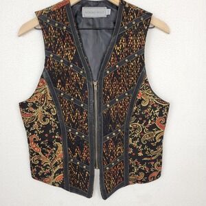 Howard Wolf Vintage Paisley Chenille Vest Womens 6 Black Red Boho Western USA